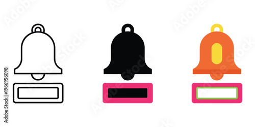 bell icons with notification labels isolated on transparent background