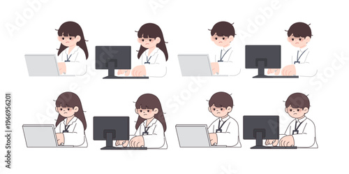 Collection of fatigued business people character poses with stressed expressions