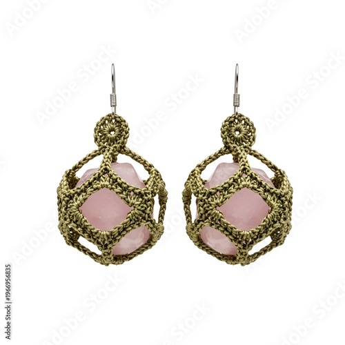 macrame crochet earrings handmade boho stone jewelry