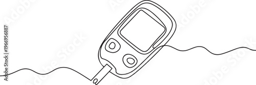 Glucometer one line drawing. Single continuous diabetes check, One continuous line drawing of Blood glucose meter test illustration. one line Icon drawing