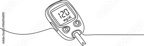 Glucometer one line drawing. Single continuous diabetes check, One continuous line drawing of Blood glucose meter test illustration. one line Icon drawing