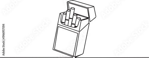 continuous line vector illustration of a pack of filter cigarettes, Vector illustration, open cigarette pack in one line, cigarette box. one line Icon drawing