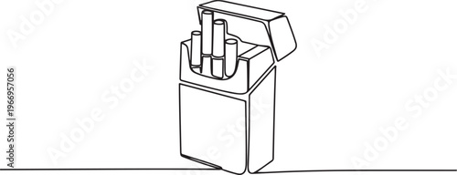 continuous line vector illustration of a pack of filter cigarettes, Vector illustration, open cigarette pack in one line, cigarette box. one line Icon drawing