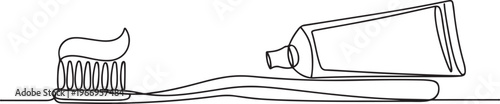 Toothbrush and paste continuous one line drawing and minimalist style isolate outline vector illustration. one line Icon drawing