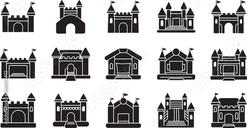 Diverse collection of inflatable bouncy castles, fun jump houses, and moonwalks designed for children's parties, events, and playful outdoor recreation