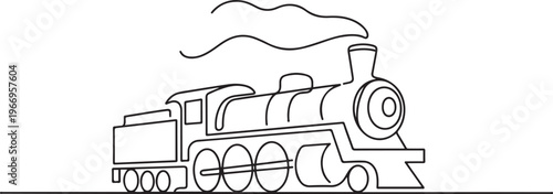 Continuous line art drawing of locomotive trarin. Train in single line art drawing vector illustration. one line Icon drawing