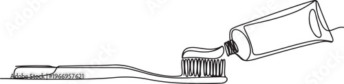 Toothbrush and paste continuous one line drawing and minimalist style isolate outline vector illustration. one line Icon drawing