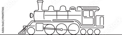 Continuous line art drawing of locomotive trarin. Train in single line art drawing vector illustration. one line Icon drawing
