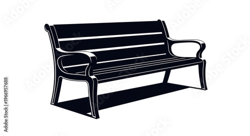 Classic Black Park Bench with Ornate Arms and Legs.