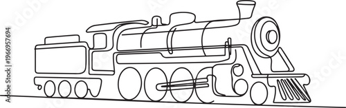 Continuous line art drawing of locomotive trarin. Train in single line art drawing vector illustration. one line Icon drawing