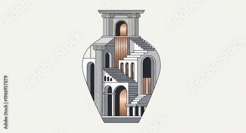 Ancient Greek Amphora Vase with Architectural Design.