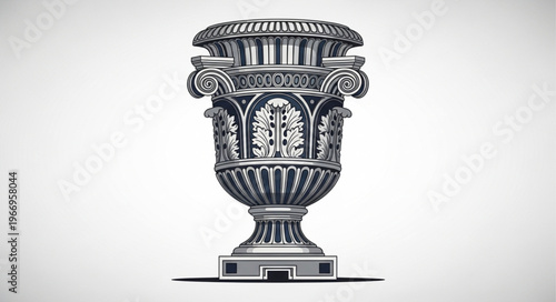 Ornate Silver Urn With Intricate Detailing And Classical Design.
