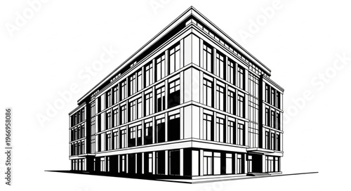 Modern Office Building Facade Architectural Drawing.
