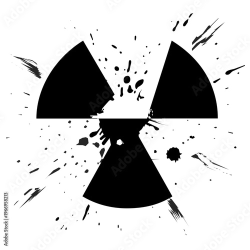 Nuclear radiation symbol with black ink splashes and splatters, radioactive hazard sign in grunge style, toxic waste concept