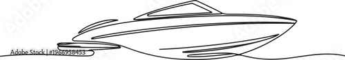 Speed boat in continuous one line drawing. Single line art illustration of sailing boat. Editable vector, Continuous singe one line drawing art of luxury. one line Icon drawing