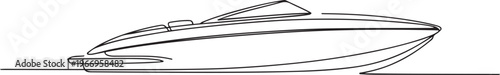 Speed boat in continuous one line drawing. Single line art illustration of sailing boat. Editable vector, Continuous singe one line drawing art of luxury. one line Icon drawing