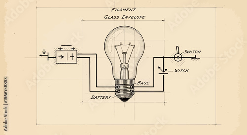 Vintage Light Bulb Circuit Diagram: Battery, Switch, and Filament