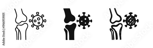 Knee Joint with Virus Icon Set: Infection, Arthritis, and Viral Impact Symbol