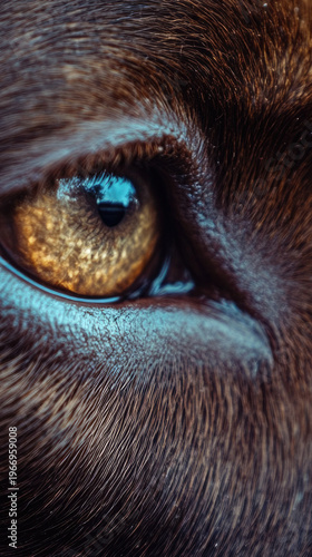 A close-up shot of a brown dog's eye