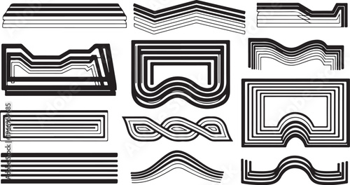 Collection of various black and white line art designs