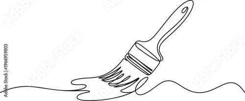 Continuous one line drawing of brush with paint. Construction and repair. Paint brush outline drawing illustration. one continuous line drawing of painter brush. one line Icon drawing