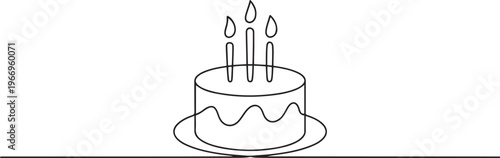 Continuous one line drawing of birthday cake in minimalist style isolated outline vector illustration. one line Icon drawing
