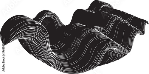 Black wavy abstract sculpture with white lines on white