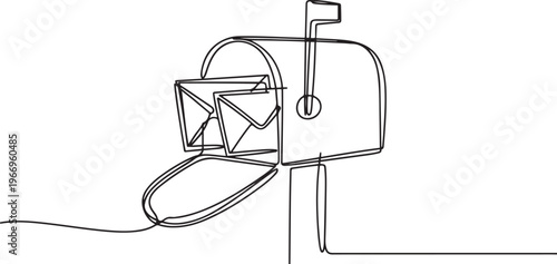 Mailbox with envelopes in continuous one line drawing. Minimal hand-drawn vector illustration. Simple linear. one line Icon drawing