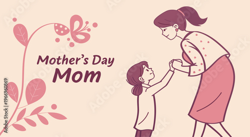 Mother's Day illustration of a mother and daughter sharing a tender moment, celebrating maternal love and family bonds