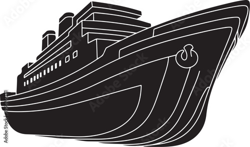 Black and White Illustration of a Luxury Cruise Ship