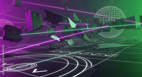 Futuristic neon lit virtual reality interface.