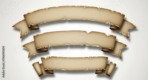 Vintage Paper Banners Set: Aged Scroll Ribbons for Design and Decoration