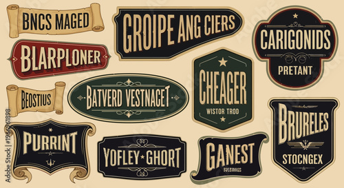 Vintage Sign Collection: Retro Banners and Labels with Fictional Text