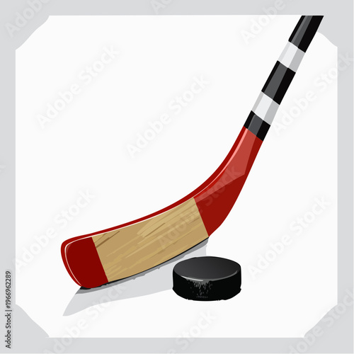 Hockey stick and puck on a flat surface ready for a game or practice session in a sports venue or home Generative AI