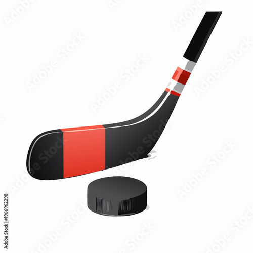 Hockey stick and puck positioned on the ice before a game with players ready to compete on the rink in the evening Generative AI