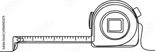 Tape measure in line art drawing style. Flexible ruler black line. one line Icon drawing