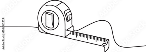 Tape measure in line art drawing style. Flexible ruler black line. one line Icon drawing