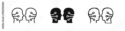 Artificial intelligence heads icon set. AI brain and machine learning vector illustration. Digital mind and neural network symbols.