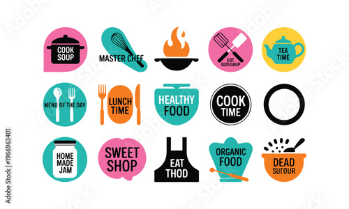 Culinary Themed Vector Badges and Labels Set