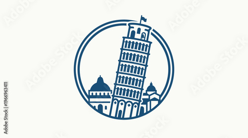 Leaning Tower of Pisa Emblem on White Background