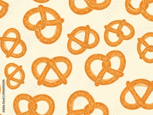 Golden brown pretzel pattern on light yellow background