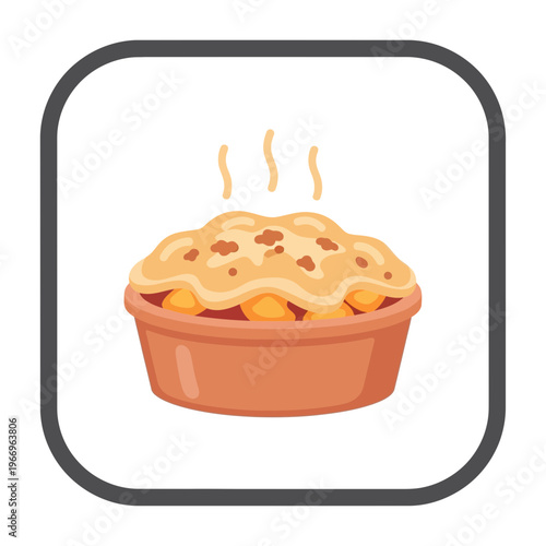 Delicious baked casserole dish with golden brown topping and steam rising