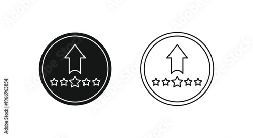black and white icons of star rating with up arrow Vector