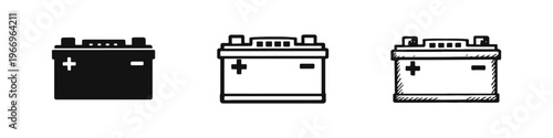 Automotive Car Battery with Plus and Minus Signs Icon Set
