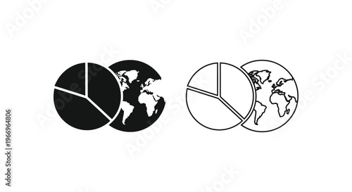 a pair of pie charts with world map Vector