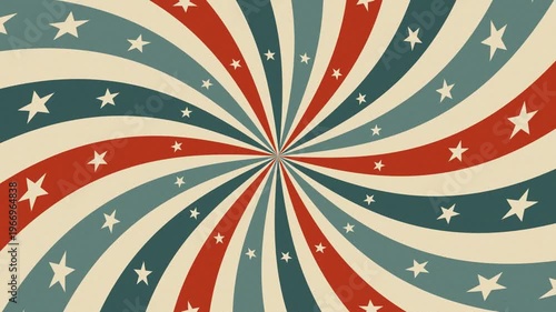 Sunburst retro animation with spinning radial lines and circus inspired stripes 4K video seamless looping animation.