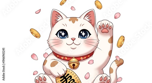 Maneki Neko Lucky Cat Illustration.