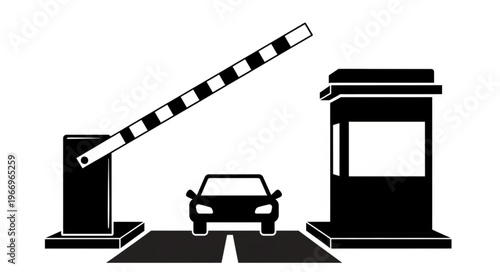 Car at Toll Booth Barrier Entrance Security Checkpoint.