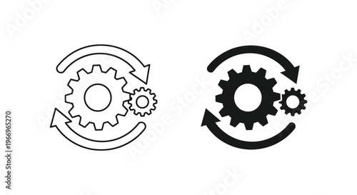 black and white gear icons with circular arrows Vector