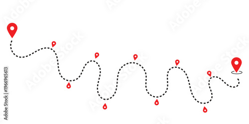 Continuous line drawing of a paper airplane flight path from a location pin Vector, illustration